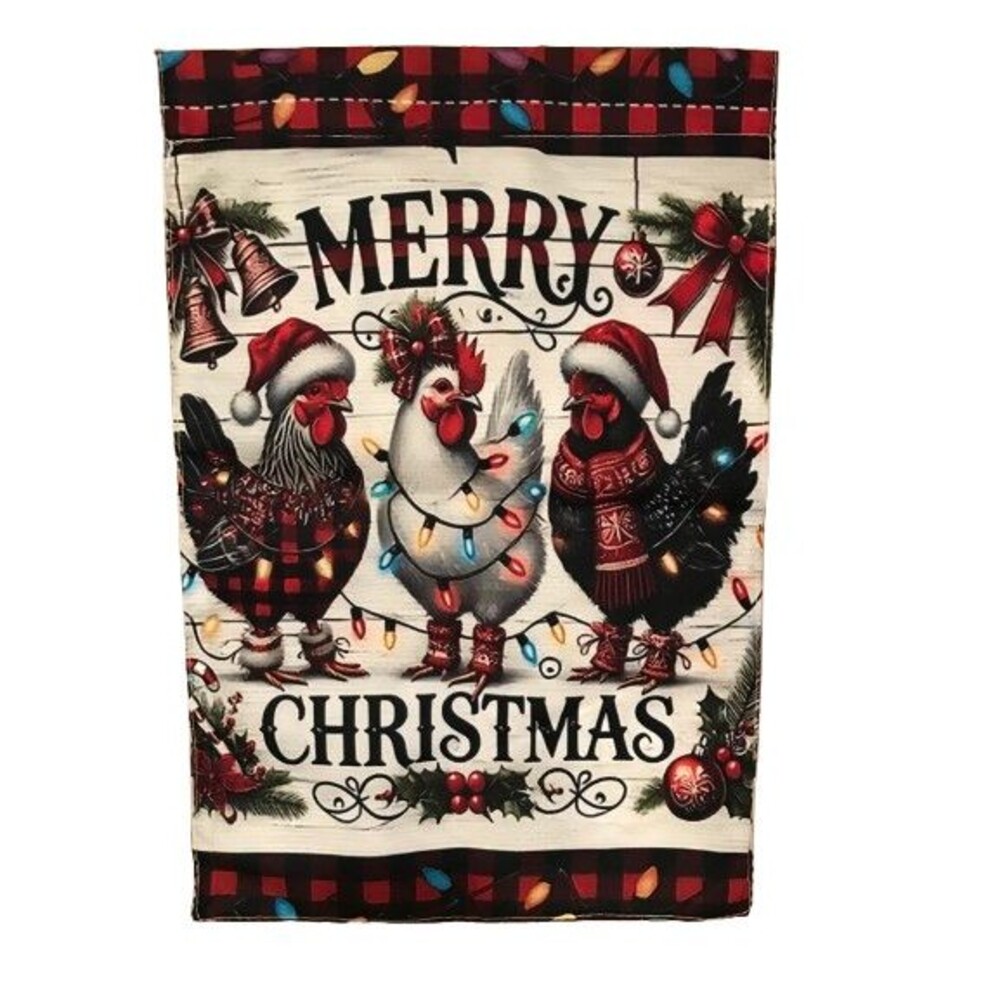 Christmas Garden Flag 12x18in Polyester Double-Sided Merry Christmas Chickens